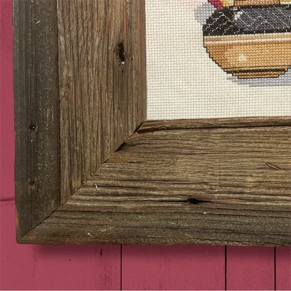 VTG 1996 Cross Stitch Native American Women & Pottery Antique Barn Board Frame